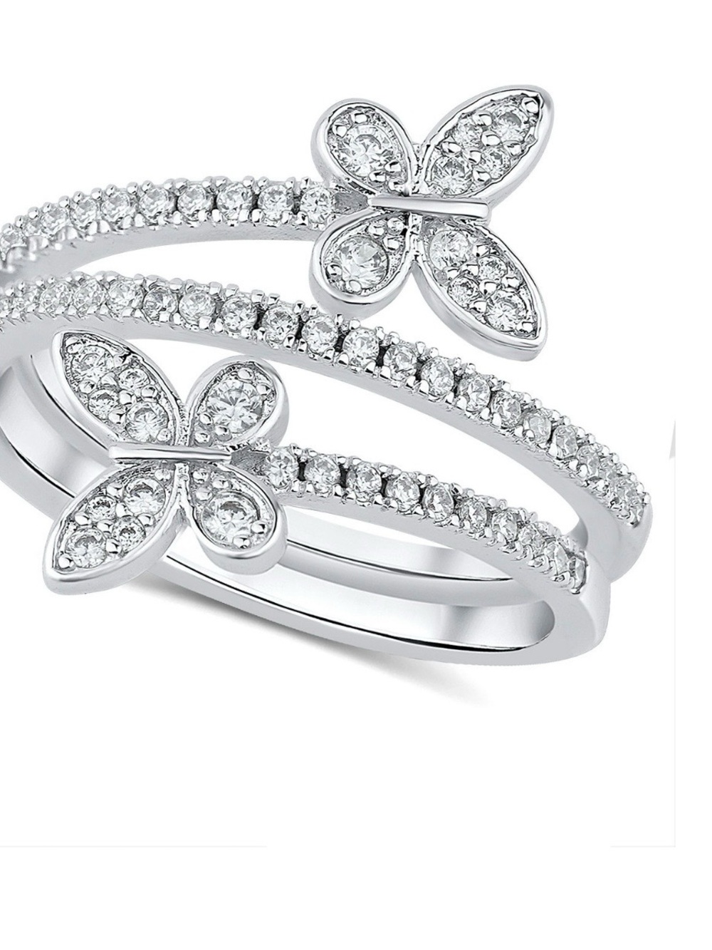 Crystal Butterfly Wrap Ring in Silver Tone - Women Jewelry
